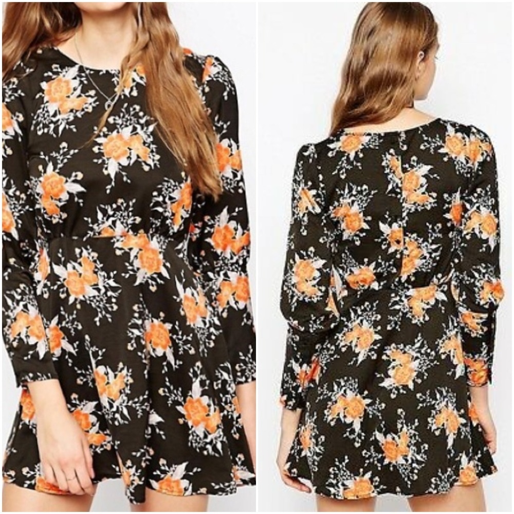 Free People | Black & Orange Floral Print Dress